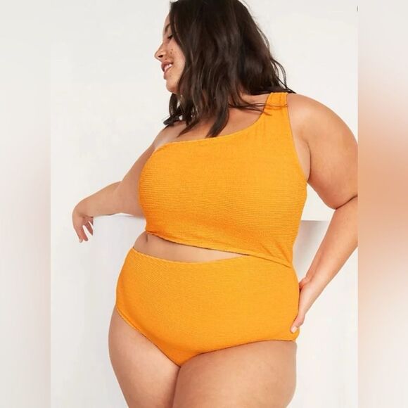 Old Navy Textured Cutout One Piece Swimsuit Citrus Orange Size XL NEW - Picture 4 of 13
